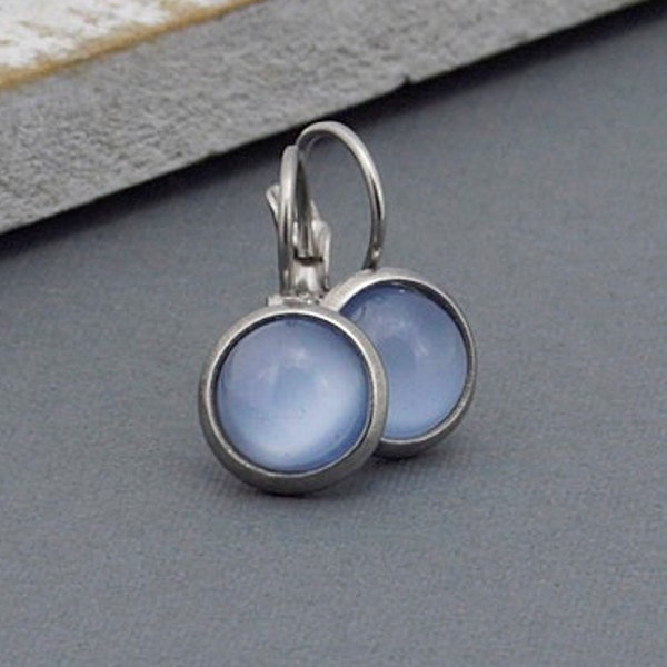 Small stainless steel earrings "Sky Blue" 10 mm