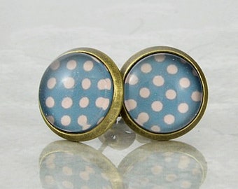 Ohrstecker "Pünktchen" 12mm, Polka Dots,  hellblau/weiß