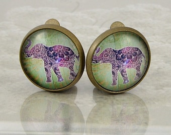 Ohrclip "Spirit of India" Pink Elefant, Hippie Ohrringe ohne Loch