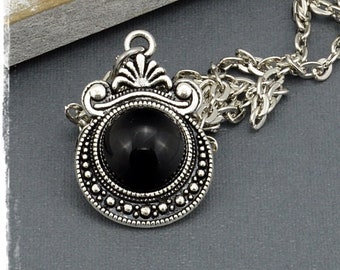 Kette "Ophelia" silber/schwarz, Halskette mit Cabochon-Anhänger