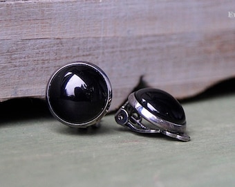 Ear clips "black" glass cabochon, clips, timeless earrings, earrings