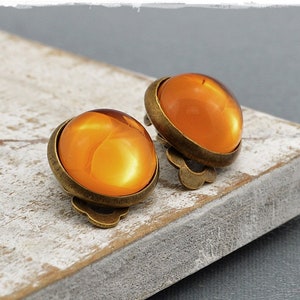 Pendientes de clip Gotas de miel pendientes cabujón estilo vintage con piedras de cristal imagen 1
