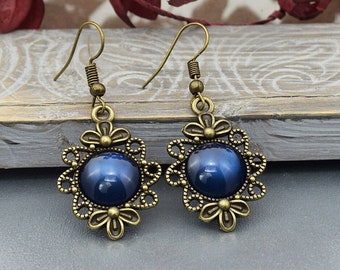 Ohrringe im Vintage Stil, Ohrhänger bronze/blau, Schmuck Geschenke