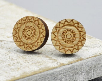 Holz Ohrstecker "Mandala" Runde Holzohrringe