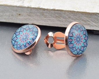 Earclips "Mandala in blue" Clips in rose gold, jewellery, clip