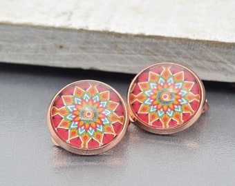 Ohrclips "Mandala in rot" Clips in Roségold, Schmuck, Clip