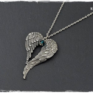 Chain Angel Wings silver necklace with wings and small glass bead, statement jewelry image 2