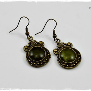 Earrings Ophelia moss green earrings Art Nouveau bronze vintage green image 2