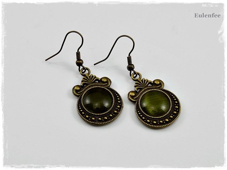 Earrings Ophelia moss green earrings Art Nouveau bronze vintage green image 2