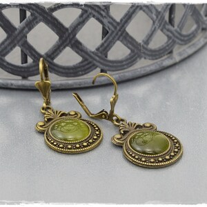 Earrings Ophelia green cateye glass cabochon, earrings in vintage style image 3