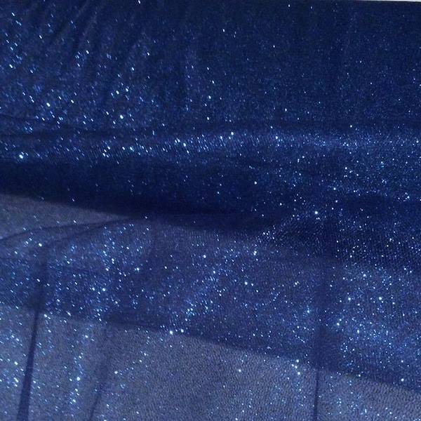 54" W * Standard Royal Navy Blue Glitter Sparkle Tulle Fabric * Price per Yard * 2-Way Stretch * Ready to Ship