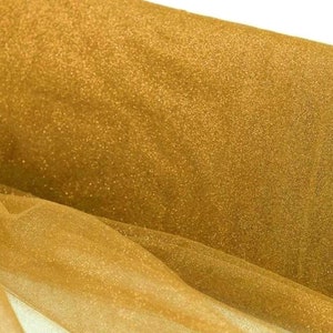 Gold Glitter Stretch Tulle Fabric,  54&quot; Wide, Item #403