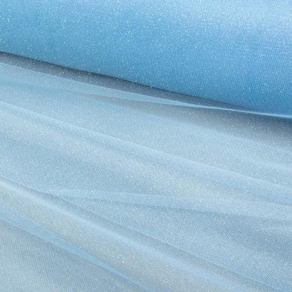 62" W * Premium Light Blue D'Espirit Glitter Sparkle Tulle Fabric * Sold by the Yard * 2-Way Stretch * Ready to Ship