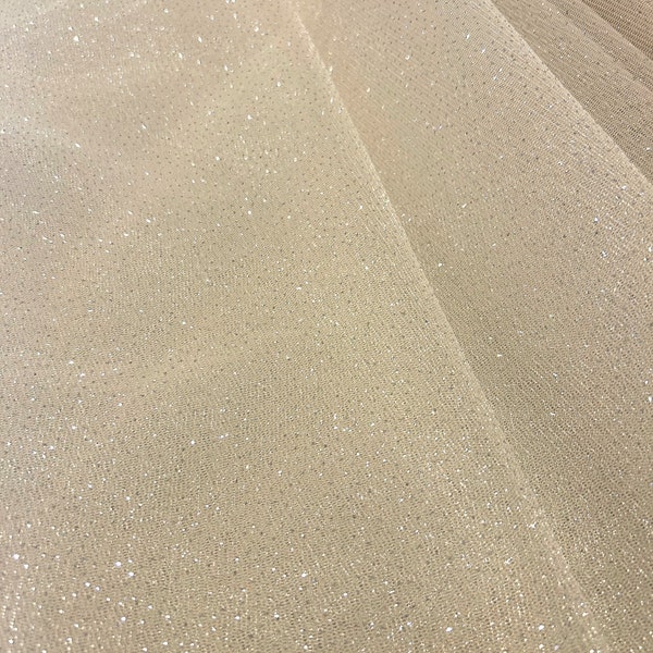 64" W * Premium Ivory (Off-White) w/Silver D’Espirit Glitter Sparkle 2-Way Stretch Tulle Fabric * Priced per Yard * Ready to Ship