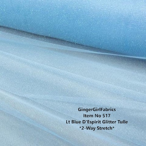 Light Blue Glitter Tulle Fabric: 62&quot; Wide, 2-Way Stretch, Item #517