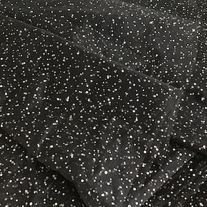 Black Stetch Tulle Fabric: Silver Rainbow Sequins, 2-Way Stretch, 60&quot; Wide, Item No 509