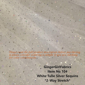 White Tulle Fabric: Silver Rainbow Sequin Sparkle, 2-Way Stretch, Item #104