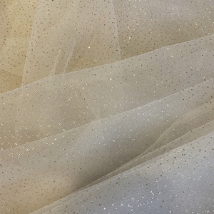 Ivory (Almost Autumn) Gold Glitter Tulle Fabric: 2-Way Stretch, 62&quot; Wide, Item #514