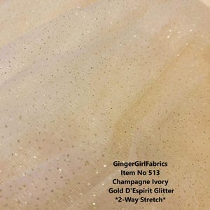 Champagne Ivory Gold Glitter Tulle Fabric: 2-Way Stretch, Item #513