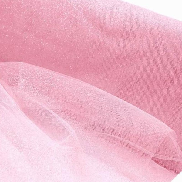 64" W * Premium Light Pink Glitter Sparkle Stretch Tulle Fabric * Price per Yard * 4-Way Stretch * Ready to Ship