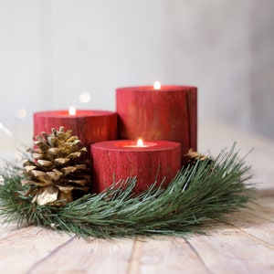 Christmas Candles, Holiday Decor, Wood Candle Holder, Christmas Decorations, rustic home decor, rustic christmas, table centerpiece red barn