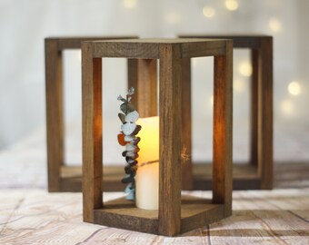Reclaimed Wood Candle Lantern Centerpiece Rustic Wedding Etsy