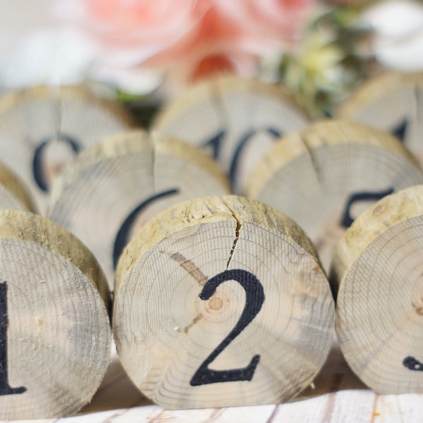 Log Slice Table Numbers, Rustic Wedding, Wooden Numbers, Boho Woodland, Reception Decor, country barn ideas, reclaimed wood, bridal shower