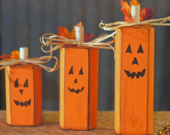 Wood Pumpkins Rustic Halloween Decor Pumpkin Decor Etsy