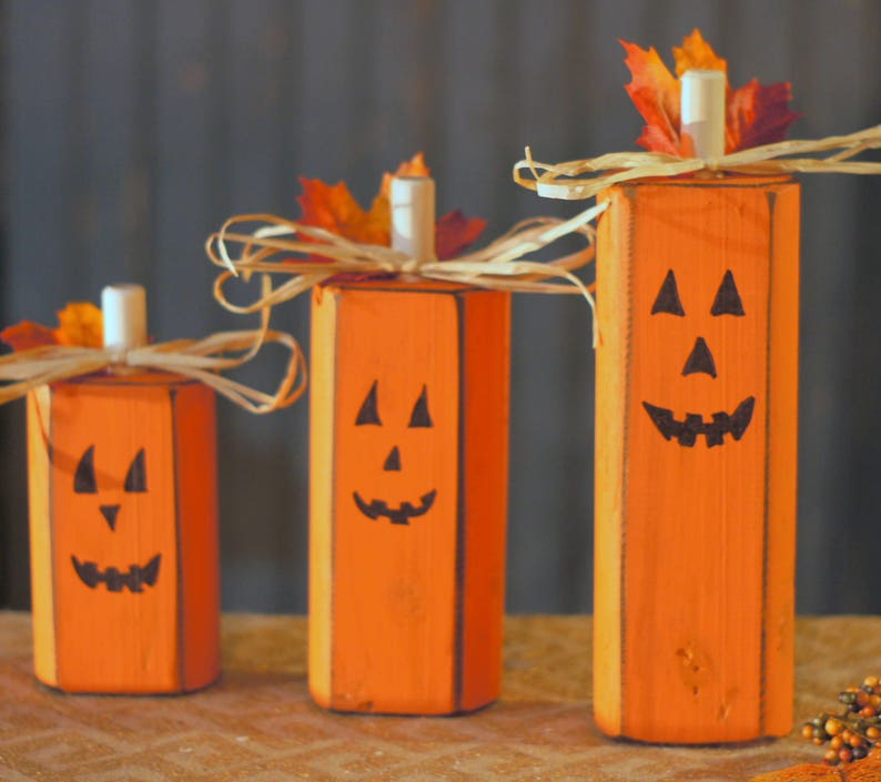 Handmade Wood Pumpkins gift, Rustic Halloween Decor, Pumpkin Decor, Reclaimed Wood, Hand Painted, Wooden Pumpkins, Fall seasonal decor image 4