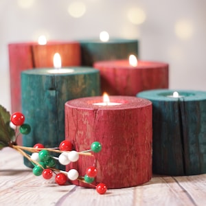 Holiday Decor, Christmas Mantle, Holiday Candles, Rustic Christmas Decor, Christmas Candle centerpiece, Table Decoration, Red Green Colorful