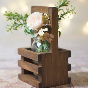 Wood Box Centerpiece, Wishing Well Basket, Mason Jar Box,  Remote Holder, Flower Box, Organizer Storage Caddy, Wooden Planter Caddy
