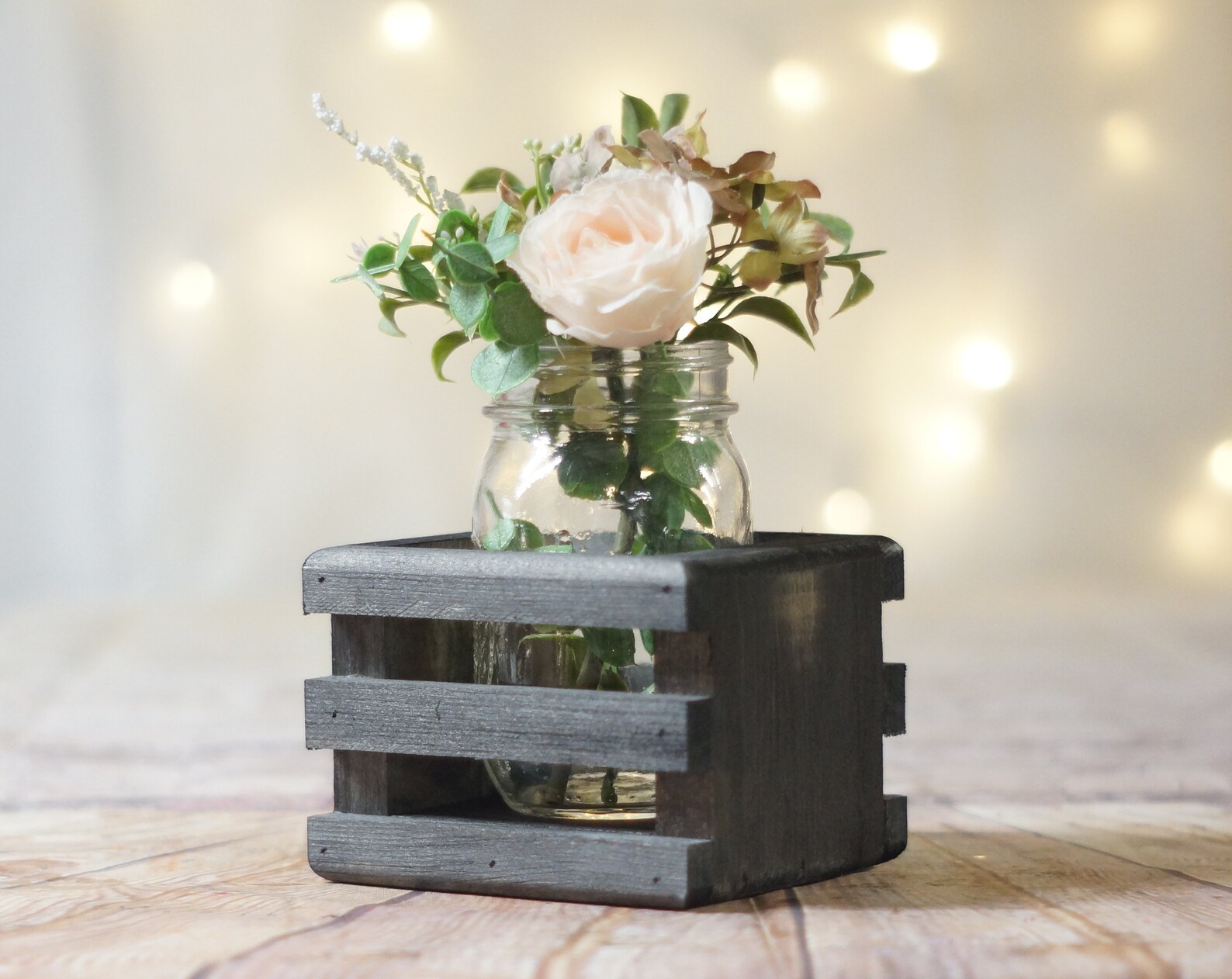 Reclaimed Wood Box Centerpiece Mason Jar Flower Box Organizer Etsy