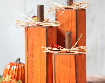Fall Decor, Wood Pumpkins, Rustic Halloween Decor, Orange Wooden Pumpkin, Halloween Party Decoration, Reclaimed Wood Block, Fall Porch Decor