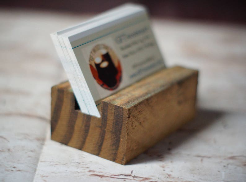 Reclaimed Wood Business Card Holder Office Organization Desk Etsy