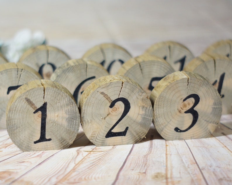 log slice table numbers rustic wedding wooden numbers boho etsy