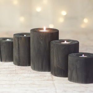 Set of 5, Black Log Candle Holders, Farmhouse Table Centerpiece, Mantle Candle Set, Wedding Centerpiece, Natural Eco Gift Hostess ideas