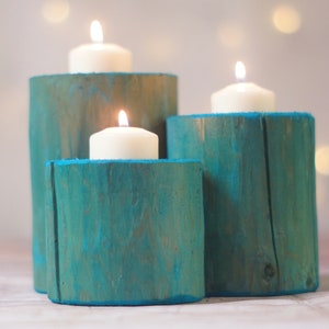 Wood tealight holder, Log candle holder, Rustic candle holder, Wood candle holder, Rustic home decor, Rustic wedding decor, Reclaimed Wood AQUA