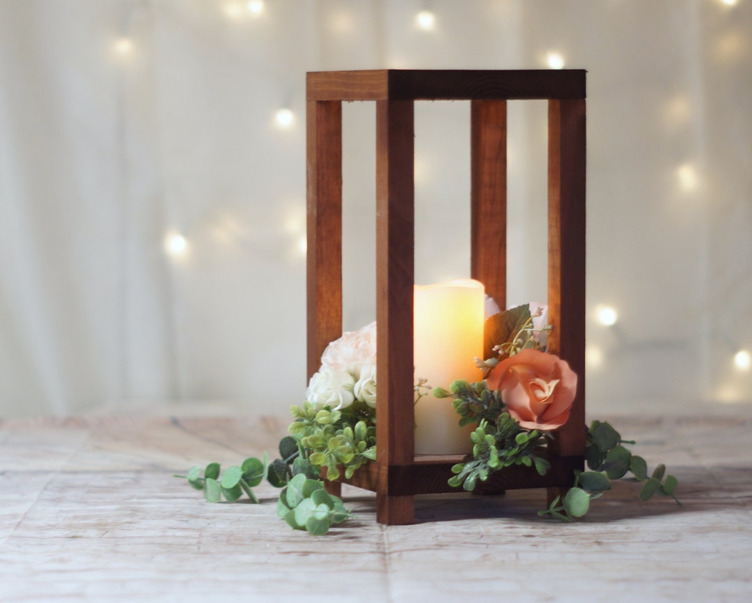 Lanternes Rustique Bois Verre Métal - Décoration Shabby Chic Ferme Bougeoir Intérieur Extérieur