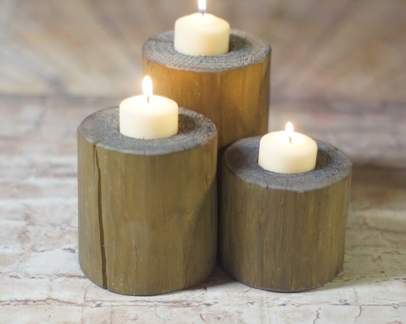 Set of 3 Log Candle Holders Wedding Center Pieces Fireplace Etsy