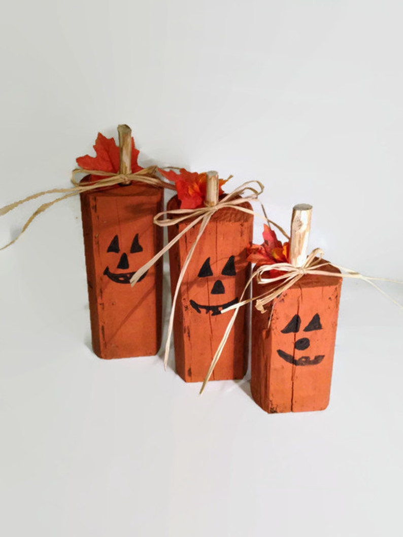Handmade Wood Pumpkins gift, Rustic Halloween Decor, Pumpkin Decor, Reclaimed Wood, Hand Painted, Wooden Pumpkins, Fall seasonal decor image 7