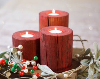 Christmas Candles, Holiday Decor, Seasonal Decor, Wood Candle Holder, Christmas Decorations, rustic home decor, christmas centerpiece