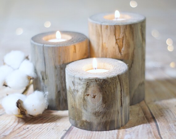 Set Of 3 Log Candle Holders Wedding Center Pieces Fireplace Etsy