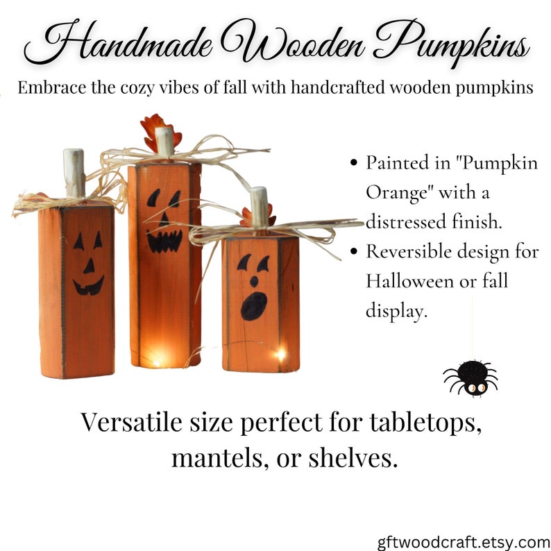 Handmade Wood Pumpkins gift, Rustic Halloween Decor, Pumpkin Decor, Reclaimed Wood, Hand Painted, Wooden Pumpkins, Fall seasonal decor image 9
