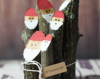 Tree Branch Santas, Holiday Figurine, Wooden Santa Claus, Primitive Decor, Rustic Decorations, Mantle, Village, Log, Reclaimed Wood