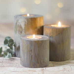 Gray Log Candle Holder, Wooden Tealight Votive, Farmhouse Decor, Rustic Home Decorations, Natural Wood Cabin Barn, Reclaimed Wood Gift ideas