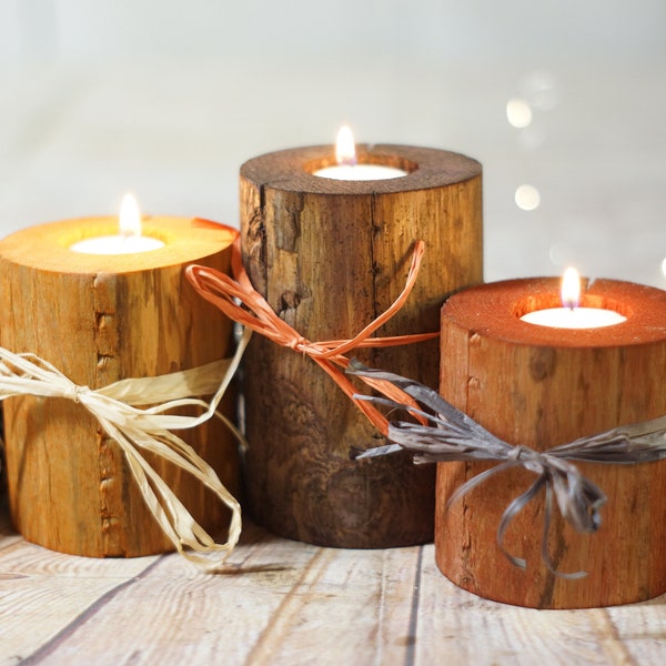 Velas de troncos, colores de cosecha, decoración de otoño, decoraciones de mesa de Acción de Gracias, manto de chimenea, regalo de decoración navideña, regalo de anfitriona, conjunto de otoño