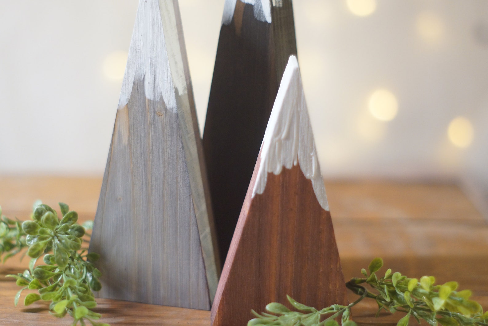 Wooden Wood Mountain Decor Set Cabin Wanderlust Monochrome Etsy