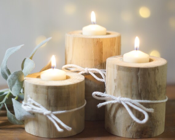 Rustic log candle holders deals