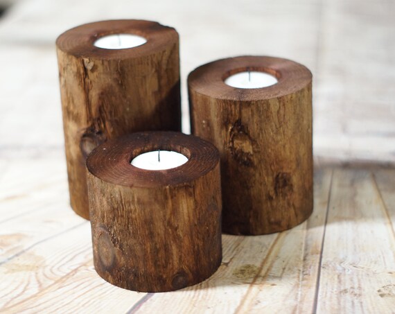 Set Of 3 Log Candle Holders Wedding Center Pieces Fireplace Etsy