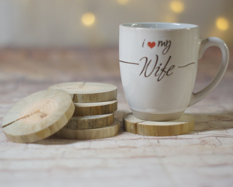 6 Natural Tree Wood Coasters, Tree Branch Wood Discs, Cut Craft Slices, reclaimed wood, rustic home decor, farmhouse kitchen, wedding favor image 7